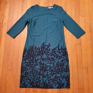 Boden 10L Teal Botanical Berry Print Shift Dress LILY PONTE Classic Professional